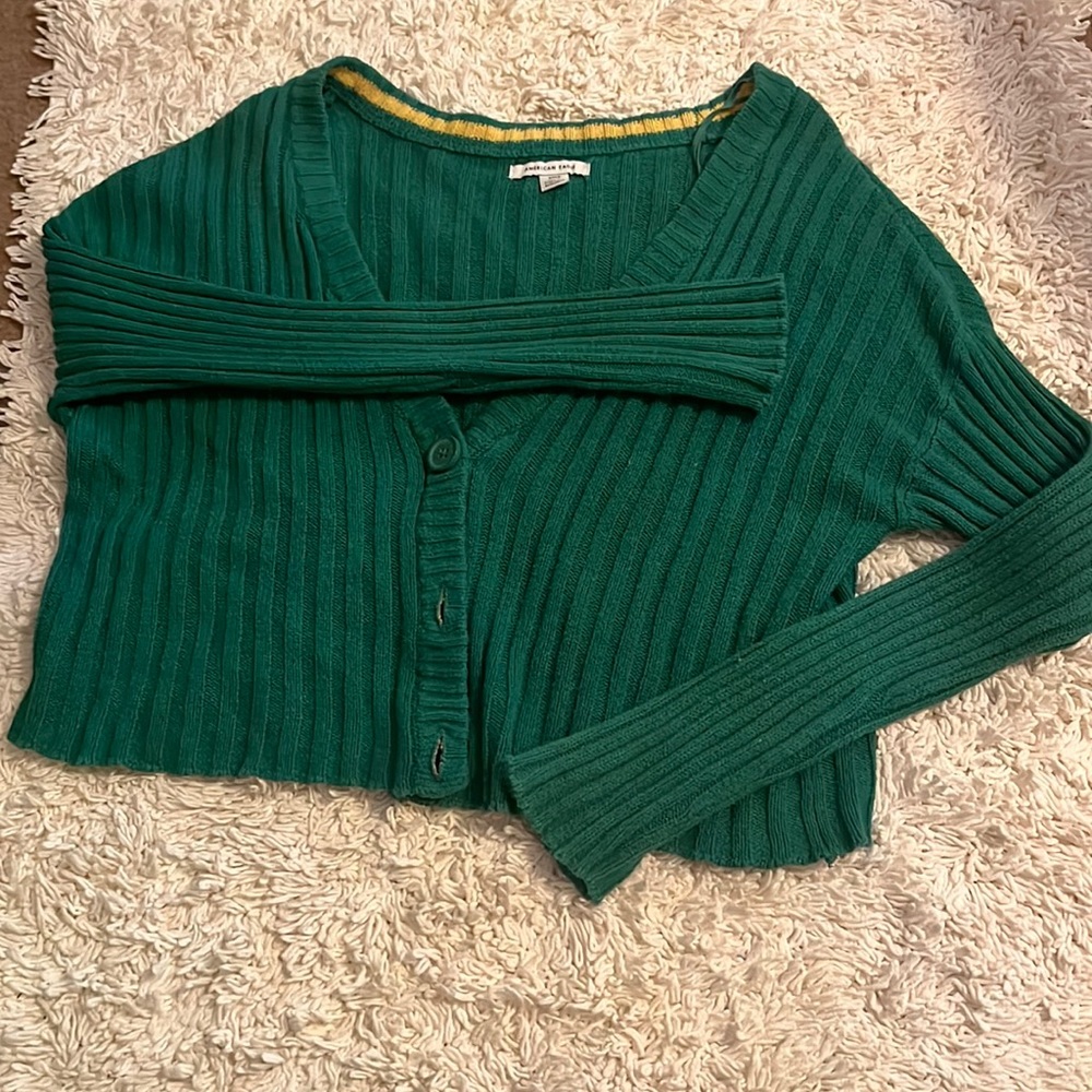 American eagle green button up crop top